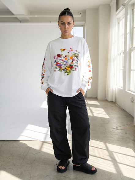 Nostalgic Florals Oversized Tee White