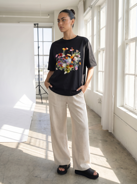 Nostalgic Florals Boxy Tee Black