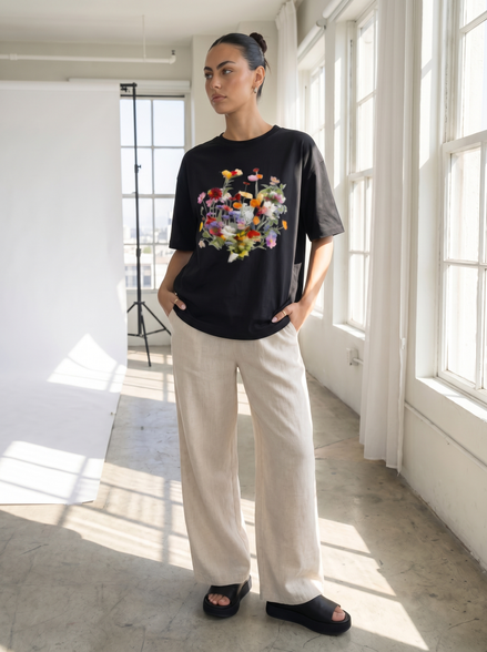 Nostalgic Florals Boxy Tee Black