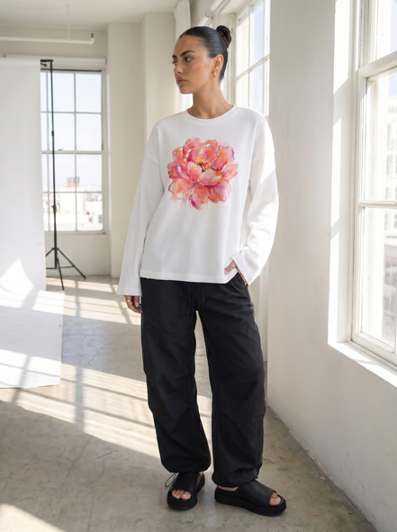 Romantic Waffle Raw Edge Long Sleeve Tee