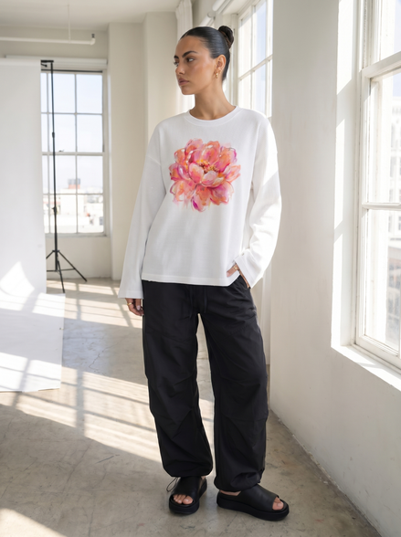 Romantic Waffle Raw Edge Long Sleeve Tee