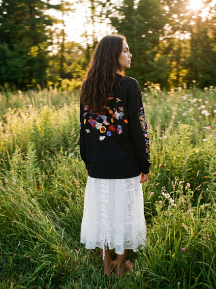 Nostalgic Florals Oversized Tee Black
