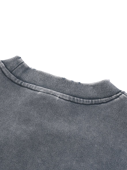 Nostalgic Snow Washed Raw Edge Cropped Sweatshirt